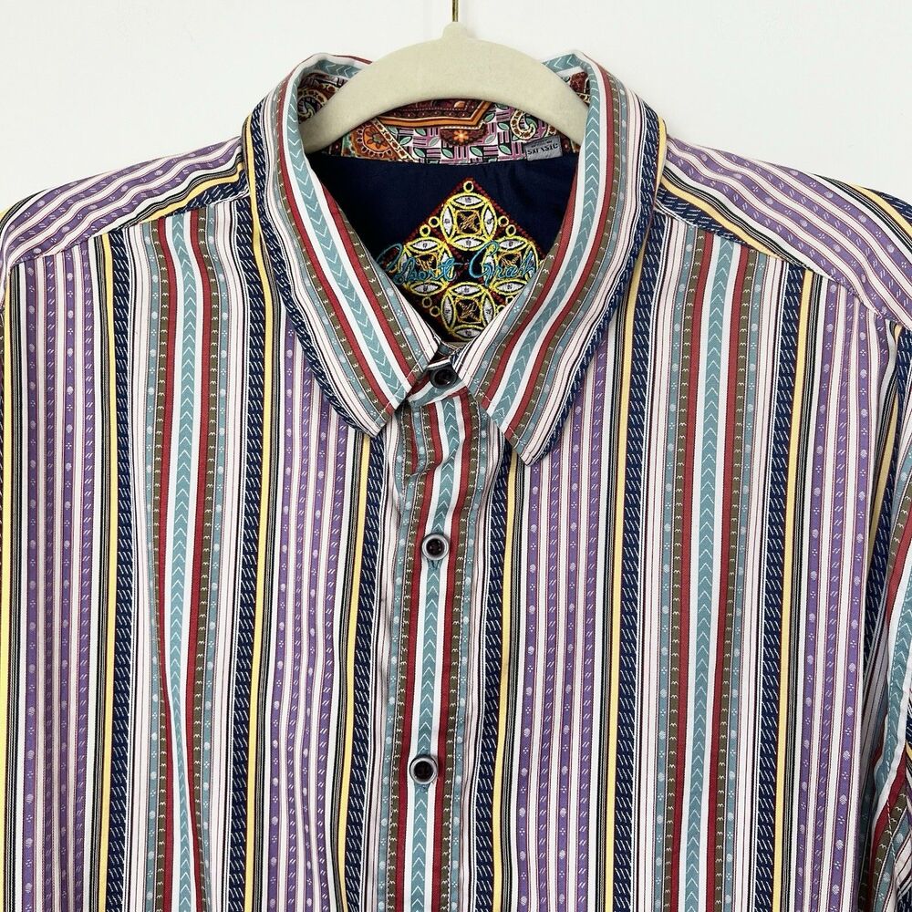 Robert Graham Shirt Button Down Colorful Stripes Barber Cuffs Men’s 2XL - Picture 2 of 11